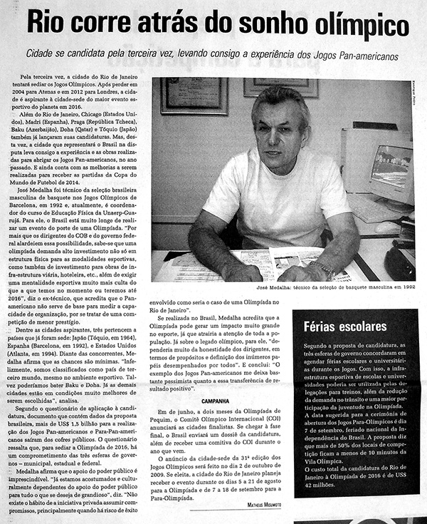 Portifólio - Jornal Primeira Impressão, abril/2008 - Olimpíada 2016