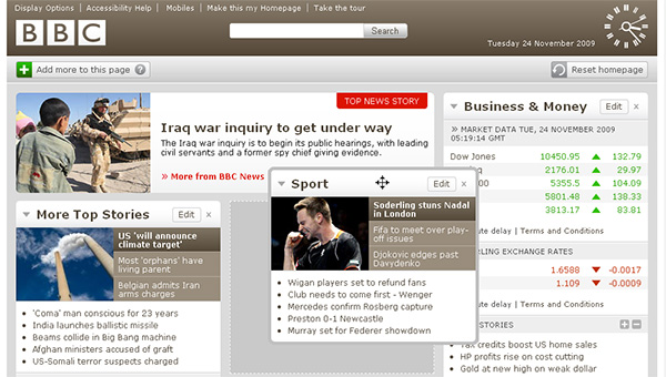 Customização da home do site da BBC