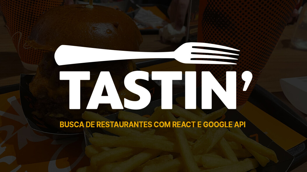 Montagem com o nome e logomarca fictícia do projeto de busca de restaurantes em React